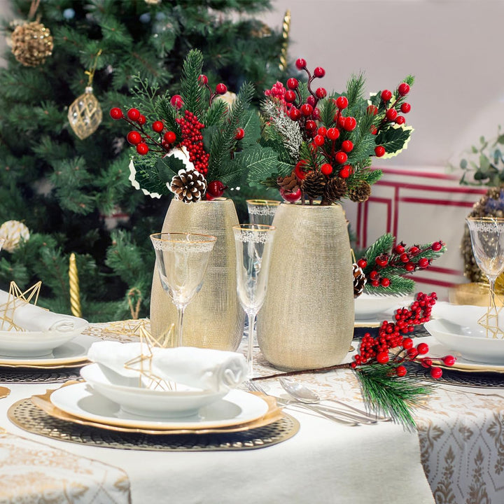 Weihnachten Künstliche Tannenzweige, 12 Stück Kleine künstliche Tannenzweige, mit Beeren und Tannenz
