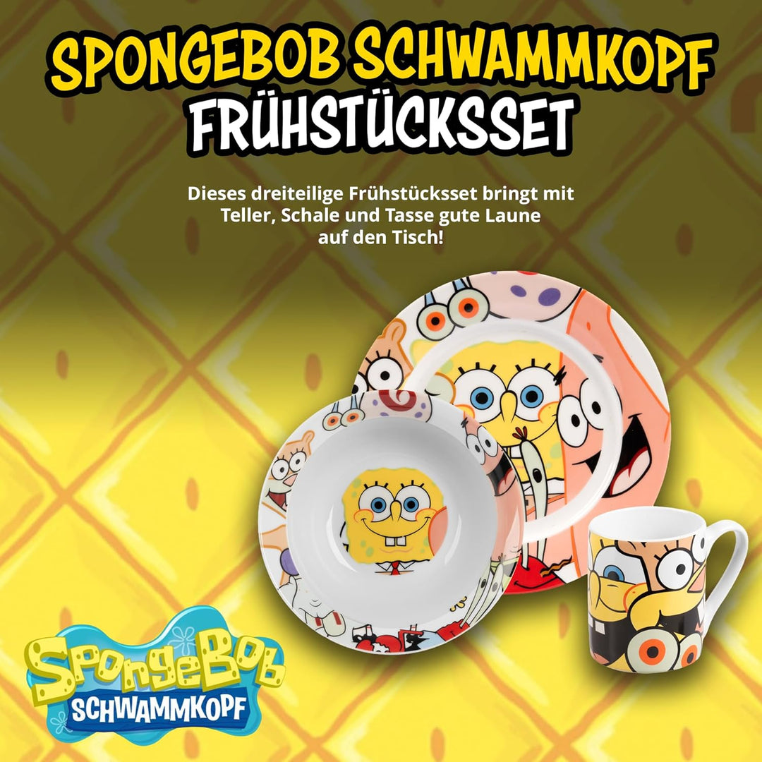 United Labels Spongebob Schwammkopf Frühstücksset Kinder, mit Spongebob, Geschirr Set Porzellan, 3-t