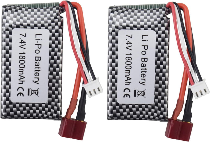 2PCS 7.4V 1800mAh T-Stecker Lithium-Batterie für WLTOYS 144001 12402 12403 12404 12423 12428 A959-B