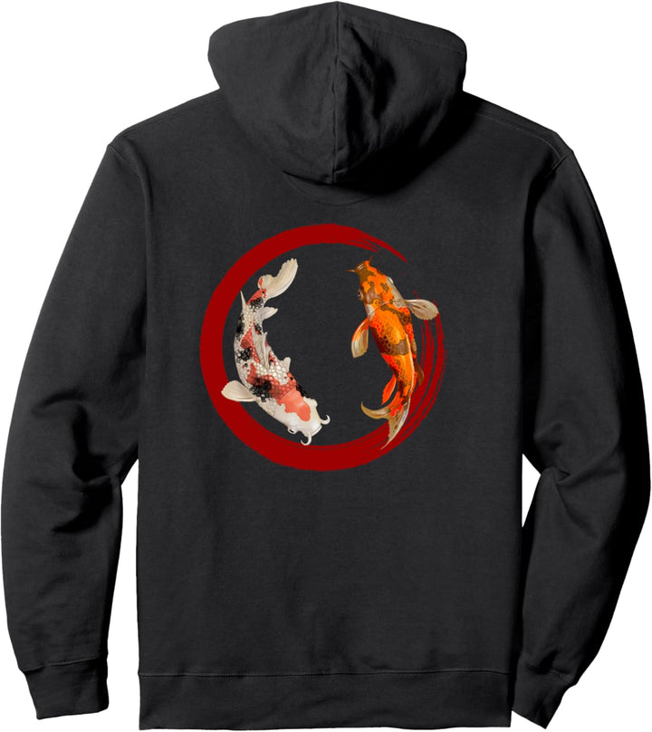 Backprint Koi Carp Yin und Yang mit rotem Kreis Pullover Hoodie