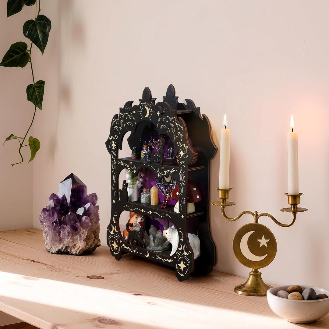 Regal Wand, Esoterisches Wandregal Zimmer Deko Aesthetic, Lila Schreibtischregal, Kleines Regal Holz