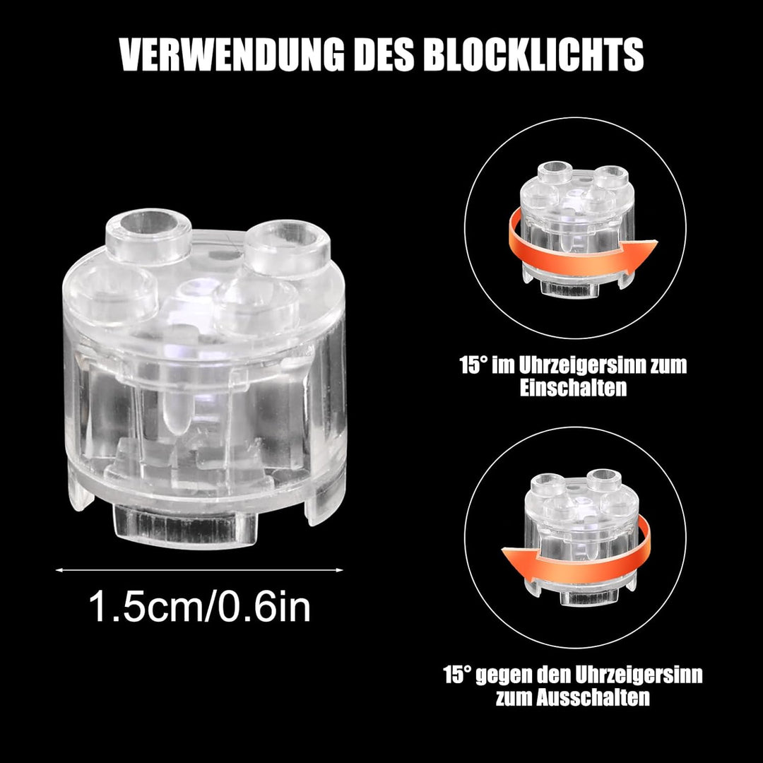 Joycabin 15 Stück Leuchtende Bausteine, 2x2 LED Leuchtsteine, Transparent Runde Bausteine Lampe, Bau