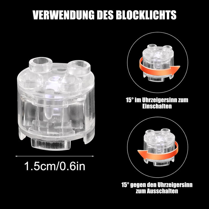Joycabin 15 Stück Leuchtende Bausteine, 2x2 LED Leuchtsteine, Transparent Runde Bausteine Lampe, Bau