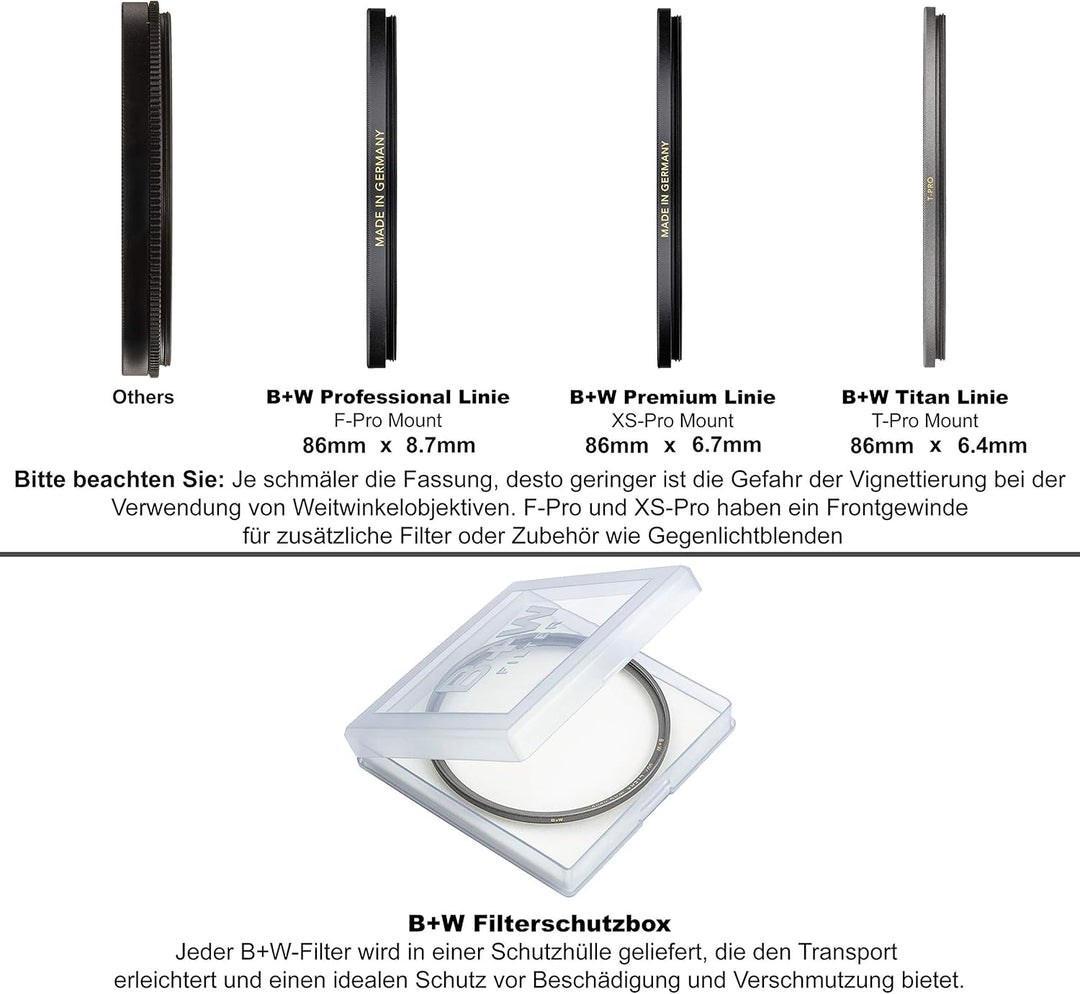 B+W 007 Schutz-Filter, Clear Filter (86mm, T-Pro, Titan-Finish, MRC Nano, 16x vergütet, super slim,