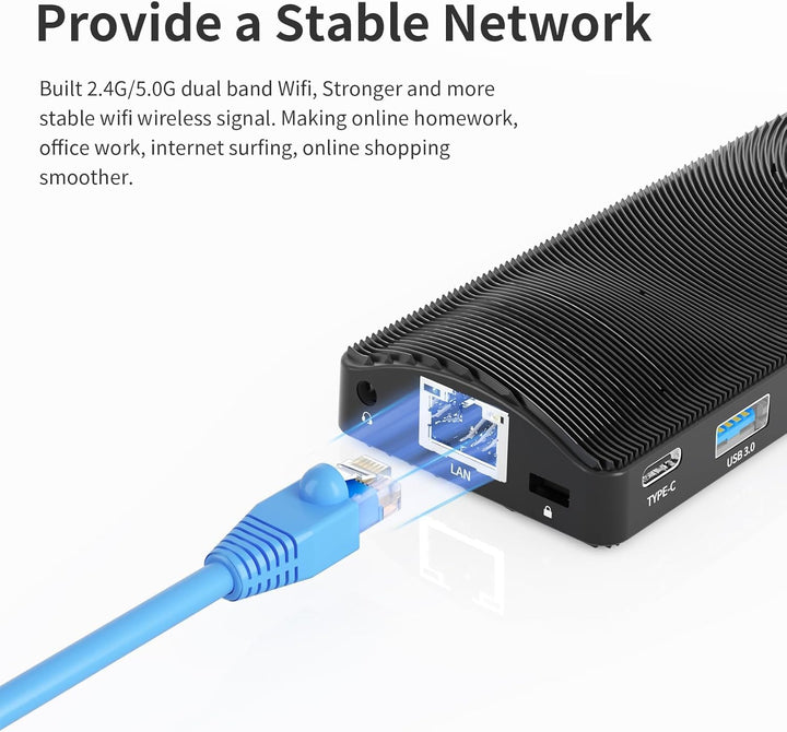 Mini PC Stick Fanless mit Celeron J4105, 8GB RAM, 128GB SSD, 4K 60Hz HDMI, USB 3.0, Gigabit LAN, Wi-