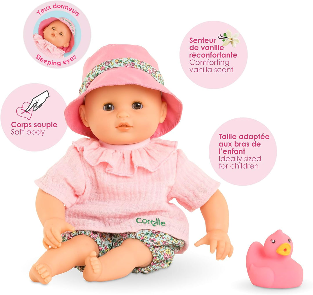 Mon Premier Poupon Badebaby Coralie, Weichkörper-Badepuppe mit Badetier, Schlafaugen, abnehmbare Kle