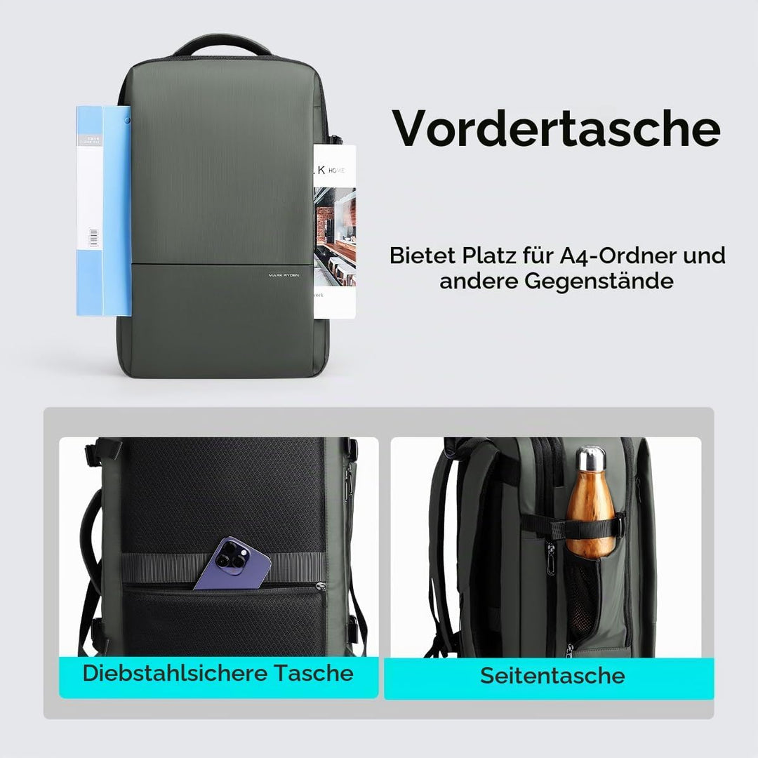 MARK RYDEN 30-45L Geschäftsreiserucksack, Erweiterte Umhängetasche, multifunktionaler Nass- und Troc