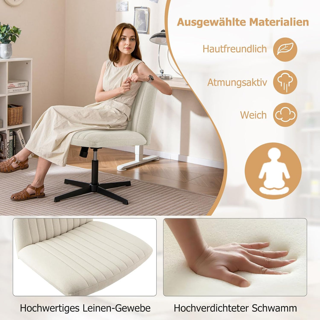 COSTWAY Schneidersitz Stuhl, Drehstuhl ohne Armlehnen, Schreibtischstuhl mit breiter Sitzfläche, Bür