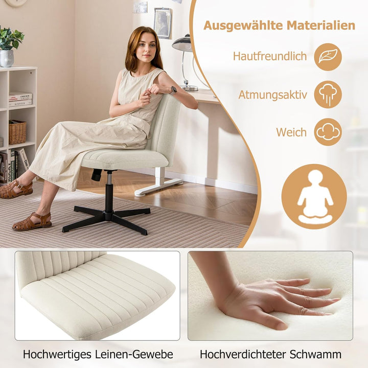 COSTWAY Schneidersitz Stuhl, Drehstuhl ohne Armlehnen, Schreibtischstuhl mit breiter Sitzfläche, Bür