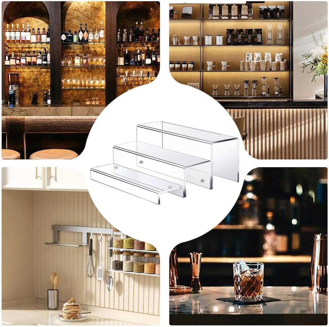 Liquor Bottles, 3-Tier Acrylic Liquor Display Stand, Liquor Bottle Riser Shelf, Wine Bottle Display