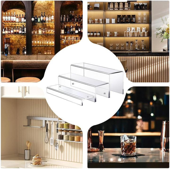 Liquor Bottles, 3-Tier Acrylic Liquor Display Stand, Liquor Bottle Riser Shelf, Wine Bottle Display