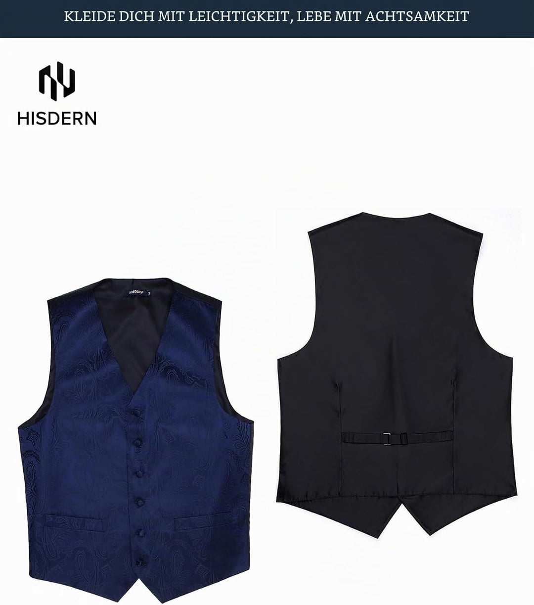 HISDERN Herren FLoral Hochzeit Weste Krawatte Einstecktuch Taschentuch Jacquard Weste Anzug Set XL N