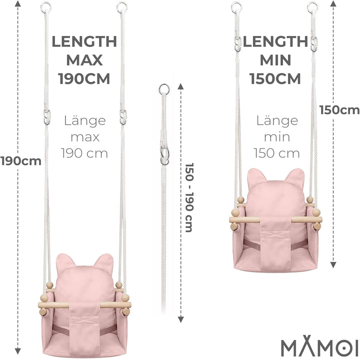 MAMOI Kinderschaukel mit Sicherheitsgurt, höhenverstellbar 150–190 cm, Schaukel für den Innenbereich
