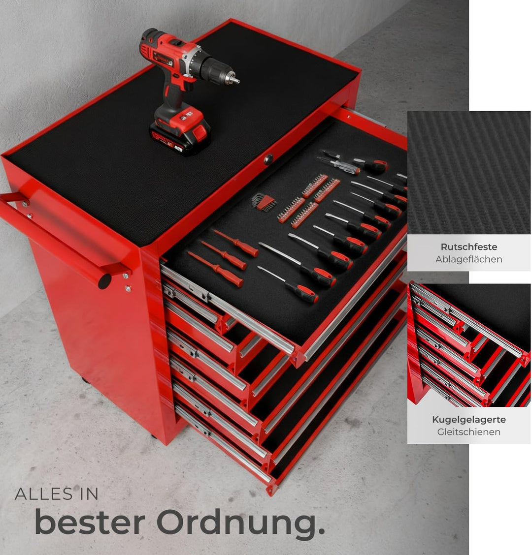 tectake Werkzeugwagen, Werkstattwagen, rollende Werkstatt, Werkzeugwagen leer, Werkzeugbox, 7 Schubf