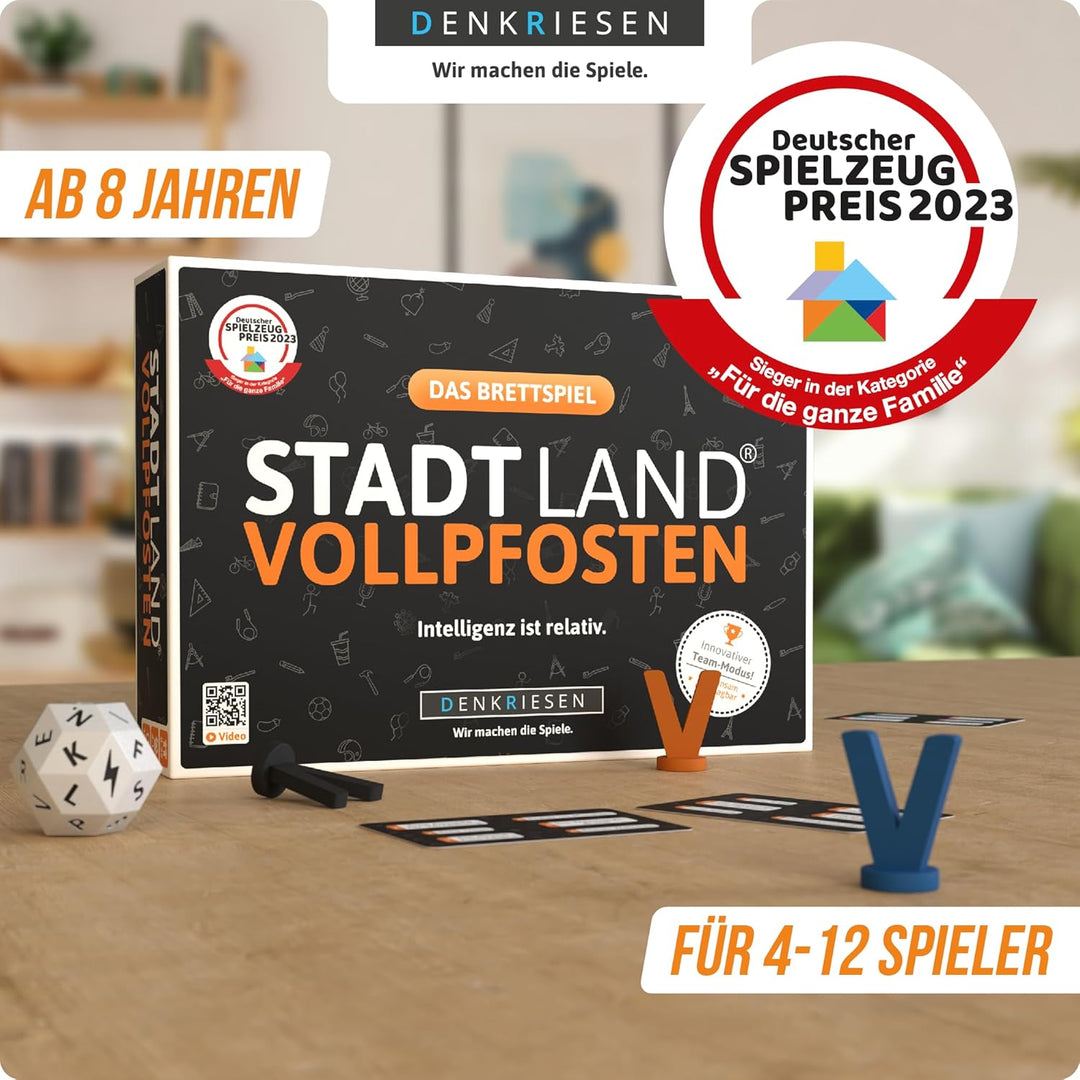 DENKRIESEN - Stadt Land Vollpfosten® Das Brettspiel | Grundspiel inkl. Junior Erweiterung | Ab 8 Jah