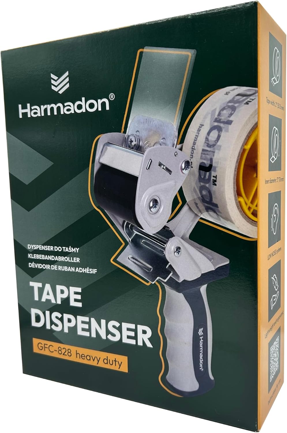 GFC-828 Paketbandabroller 50 mm – Handabroller Klebeband mit LOW NOISE System, ergonomisch, heavy du