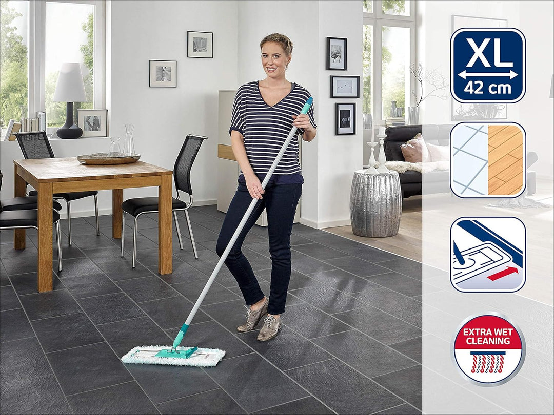 Leifheit Bodenwischer Profi XL mit 2 Wischbezügen, 1x Mikrofaser Bezug für alle glatten Böden und 1x
