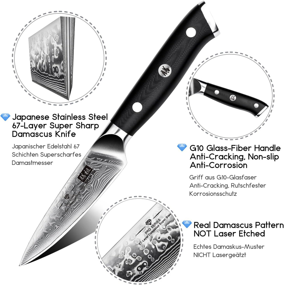 SHAN ZU Damast Schälmesser Obst und Gemüsemesser Küchen Messer Klein 67 Schichten Damaszener Messer