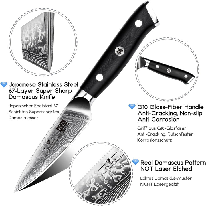 SHAN ZU Damast Schälmesser Obst und Gemüsemesser Küchen Messer Klein 67 Schichten Damaszener Messer