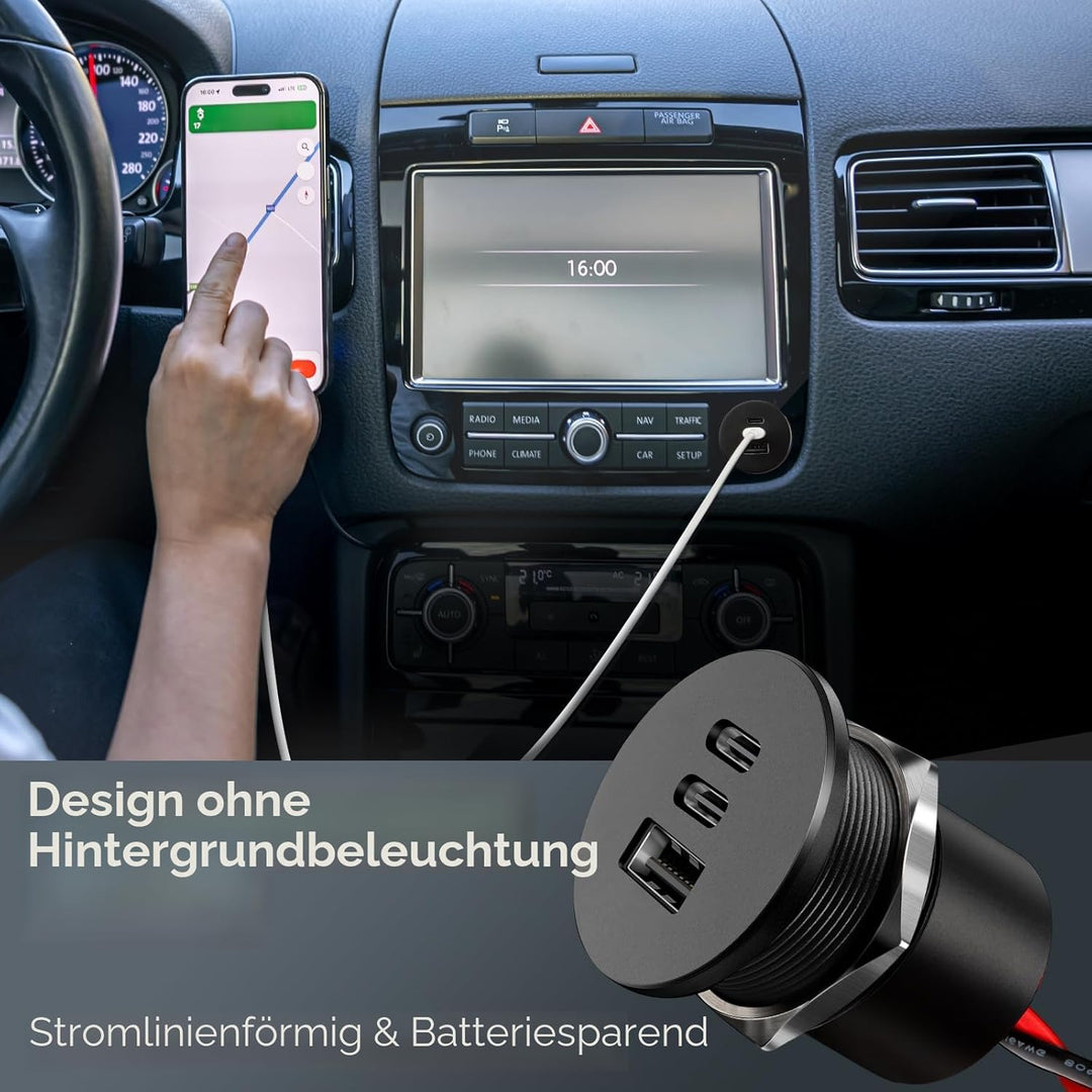 acegoo USB C Steckdose 12V Aluminium, Dual Typ C PD 20W &amp; QC 18W | KFZ 12 Volt Buchse Dose Einbau Ad