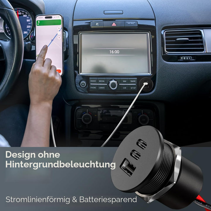 acegoo USB C Steckdose 12V Aluminium, Dual Typ C PD 20W &amp; QC 18W | KFZ 12 Volt Buchse Dose Einbau Ad