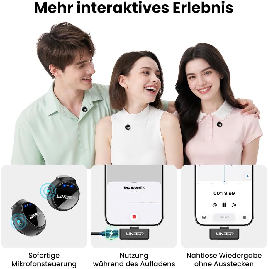 Drahtloses Ansteckmikrofon für iPhone, magnetisches Mini-Mikrofon | KI-Geräuschunterdrückung, Plug &amp;