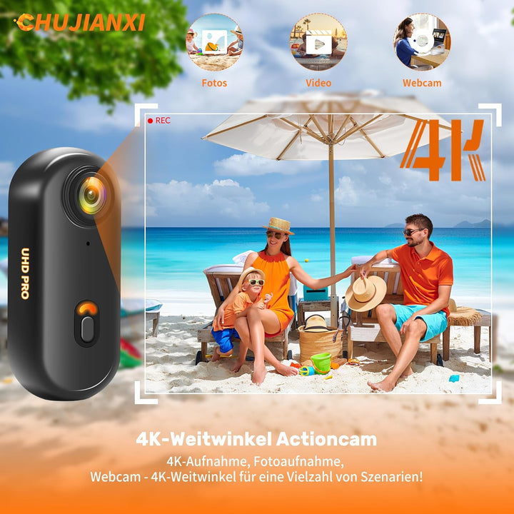 2026 neu verbesserte Action Cam 4K(64GB),Mini Actioncam Body Cam WiFi,wasserfest Bodycam Körperkamer