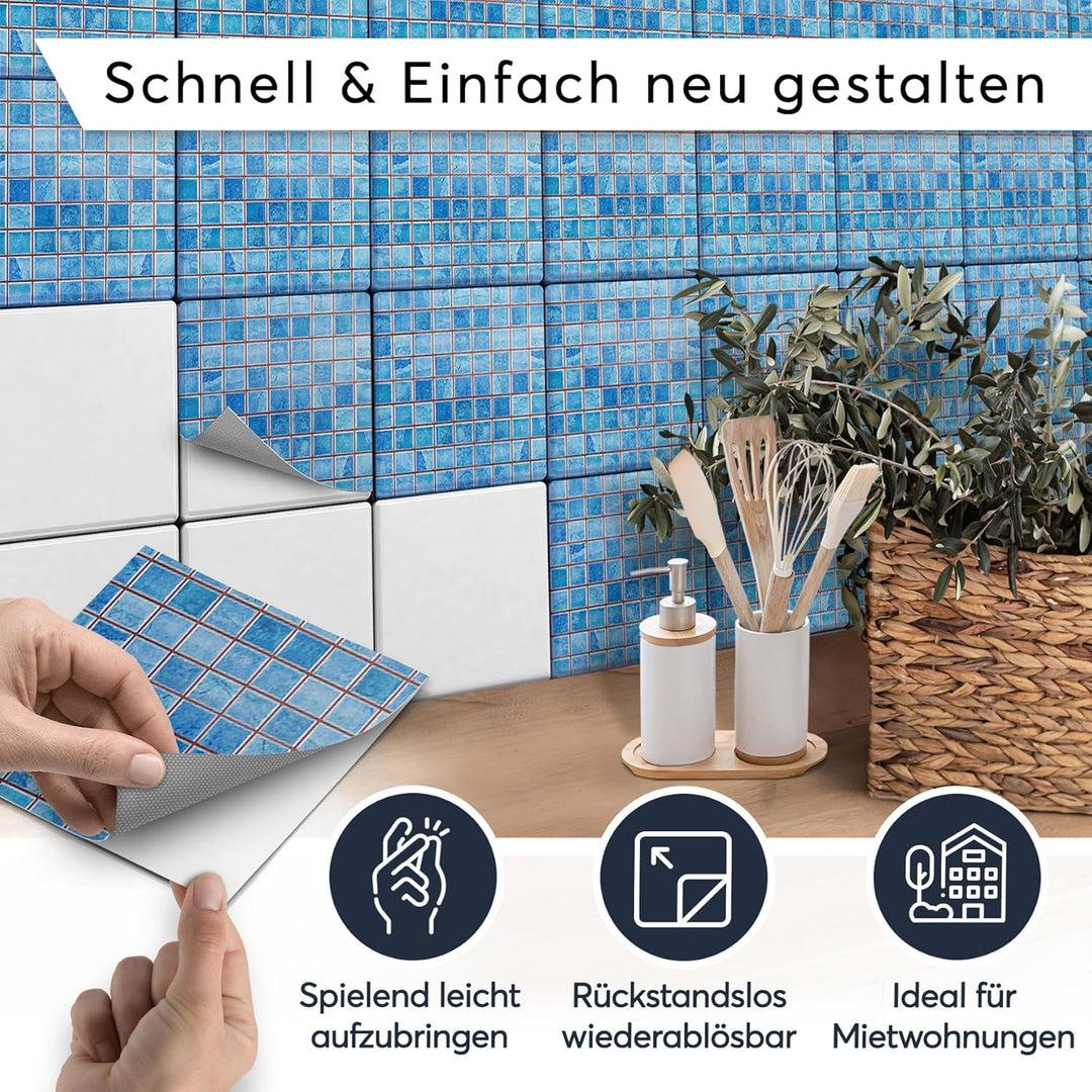 50 Stück Stickerfliesen 20x20 cm für Küche und Bad - Fliesenfolie, Fliesenfaufkleber - Sticker Flies