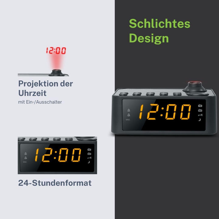 Muse M-178 P Radiowecker mit Uhrzeitprojektion, Schlummerfunktion, AUX-Eingang, Akku- oder Netzbetri