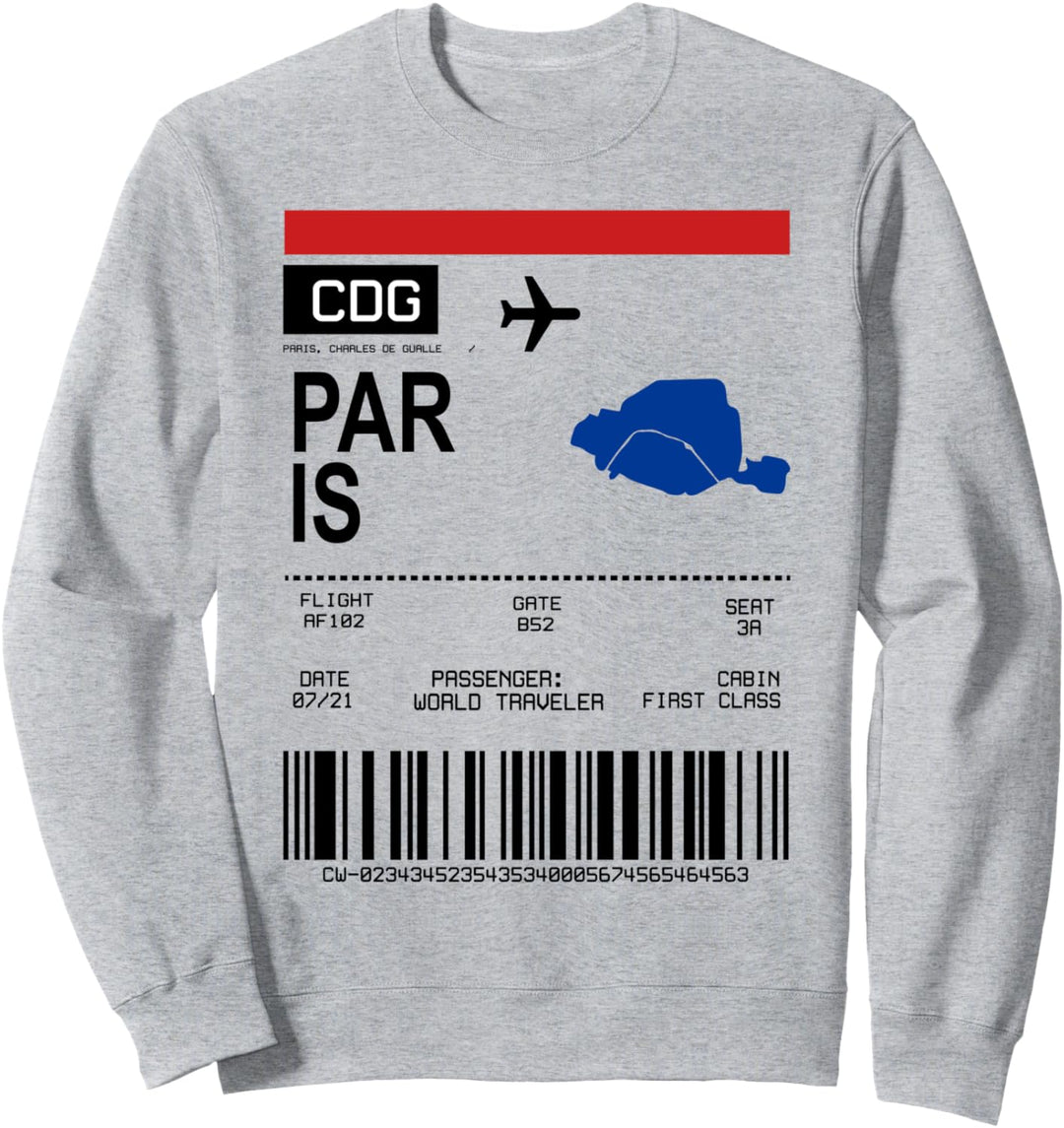 Bordkarte Flugticket Paris CDG Flughafen Passagier Fluggast Sweatshirt