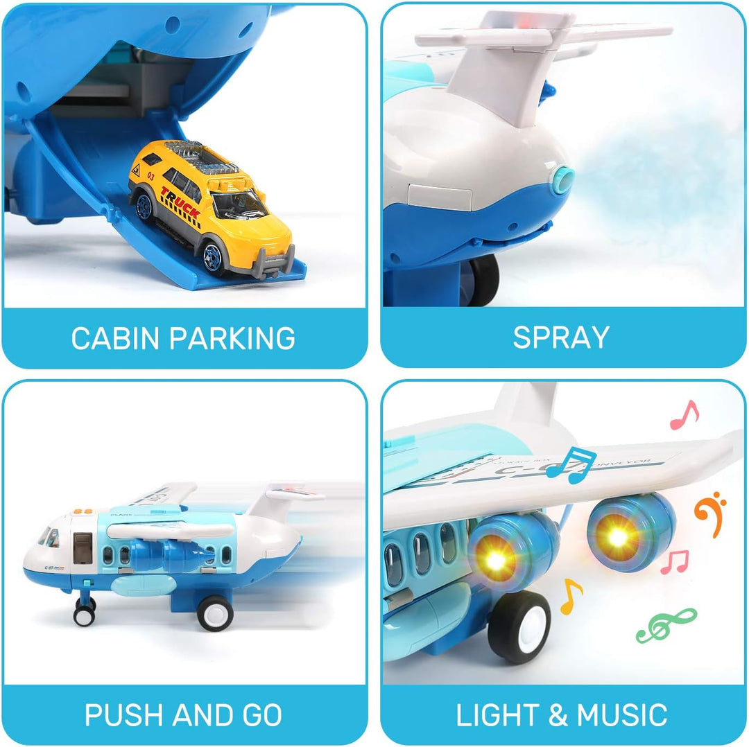 cute stone Toy Airplane Plane Toy with Smoke, Sound and Light, Fricton Powered Airplane with Mini Ca
