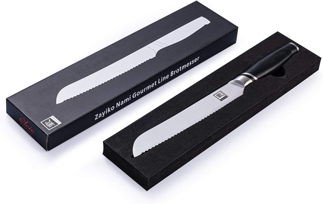 zayiko NAMI Brotmesser mit Wellenschliff 34 cm Länge mit 20,5cm Klinge aus deutschem Edelstahl und e
