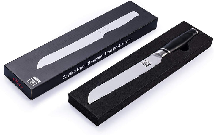 zayiko NAMI Brotmesser mit Wellenschliff 34 cm Länge mit 20,5cm Klinge aus deutschem Edelstahl und e