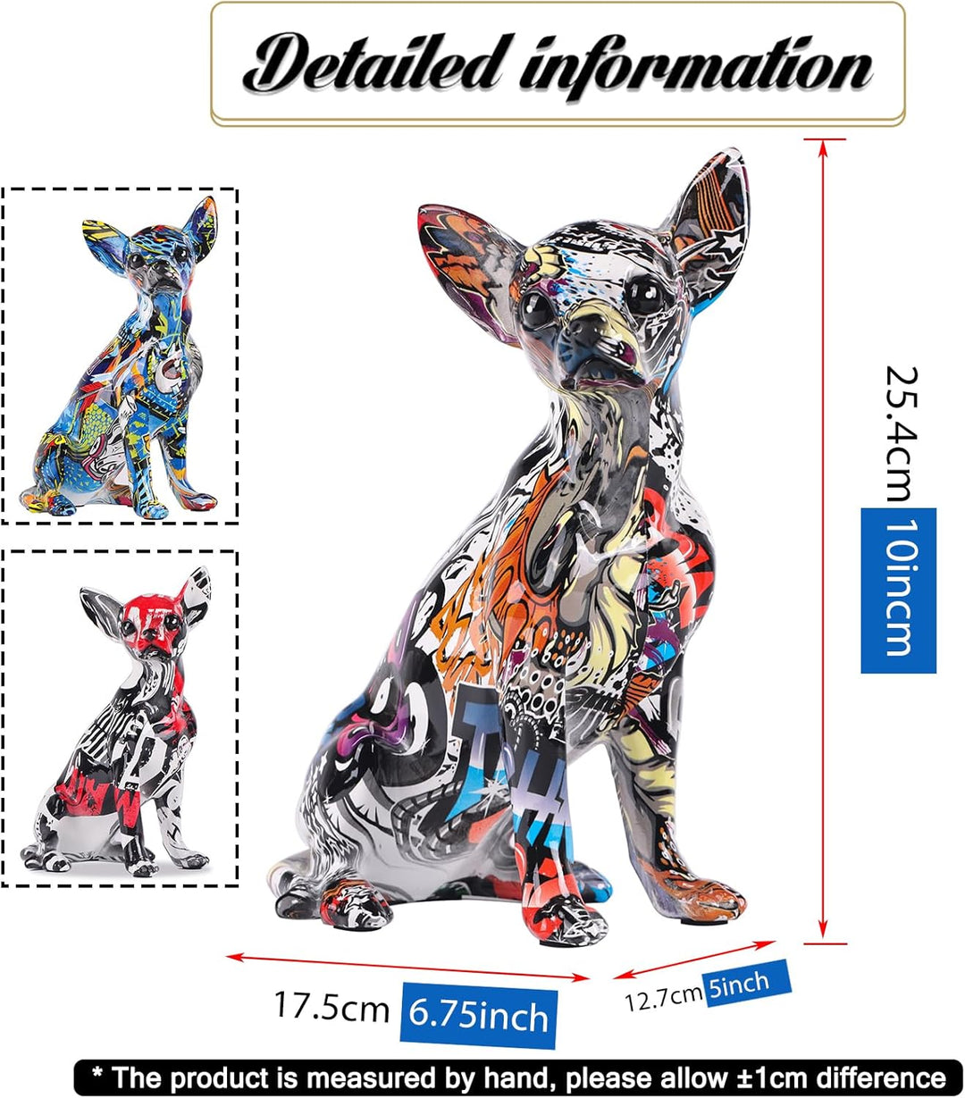 orenm Bunte Chihuahua-Statue, Moderne Graffiti-Kunst, Mehrfarbig, Hundefigur, Kunstharz, Heimdekorat