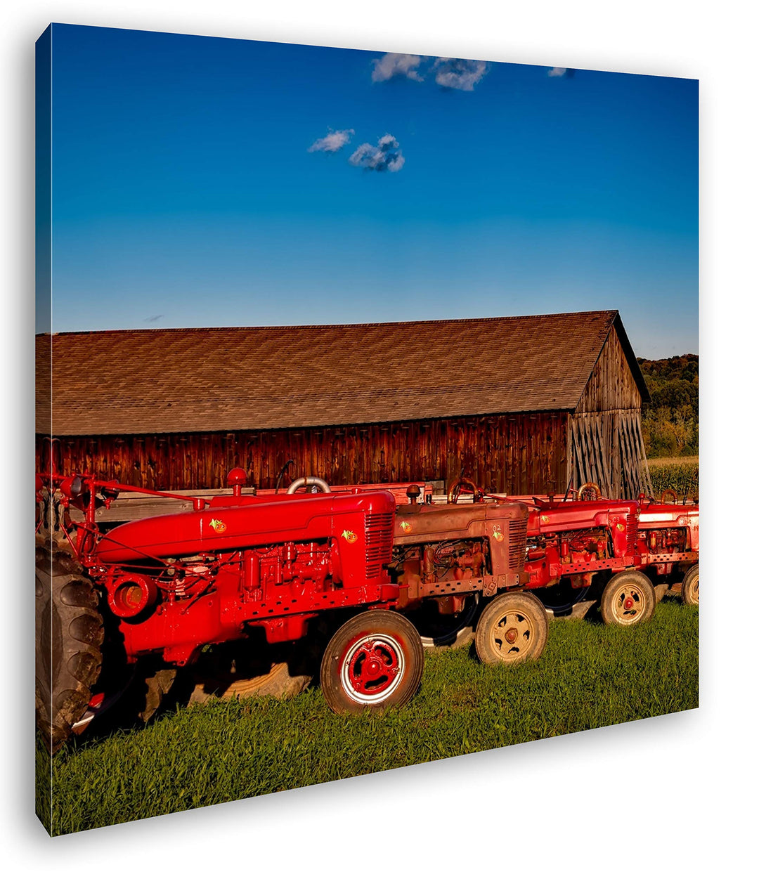 deyoli Traktoren auf Einer Farm Format: 70x70 als Leinwandbild, Motiv fertig gerahmt auf Echtholzrah