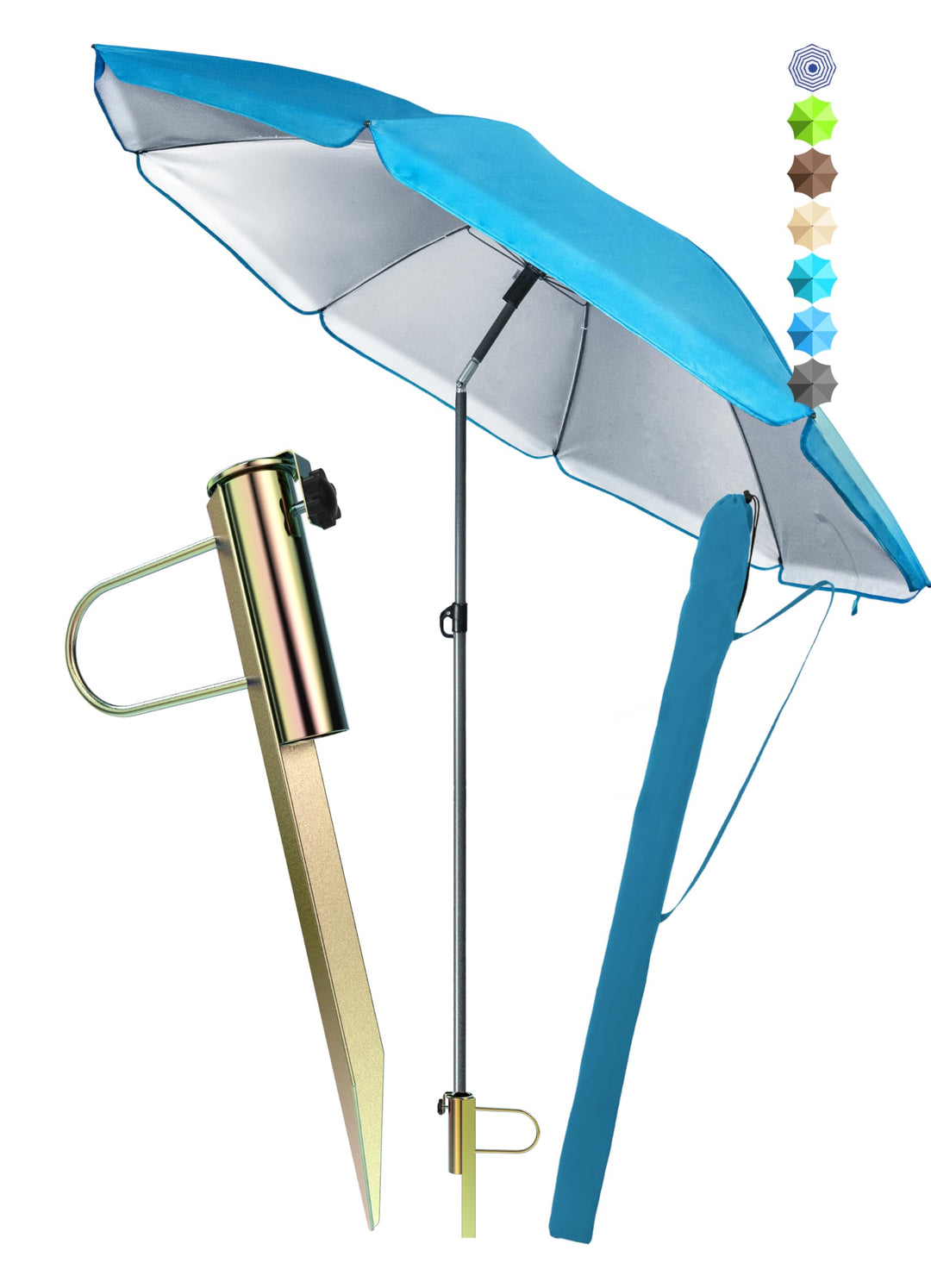 4smile Sonnenschirm Strand SunnyJoy Ø 160 cm, Blau – 3er Set inkl. Strandschirm windfest stabil, Ras