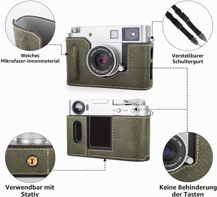 Rieibi x-Half/X-HF1 Case PU Leder Kameratasche für Fujifilm X Half Mirrorless Kamera Schutzhülle mit