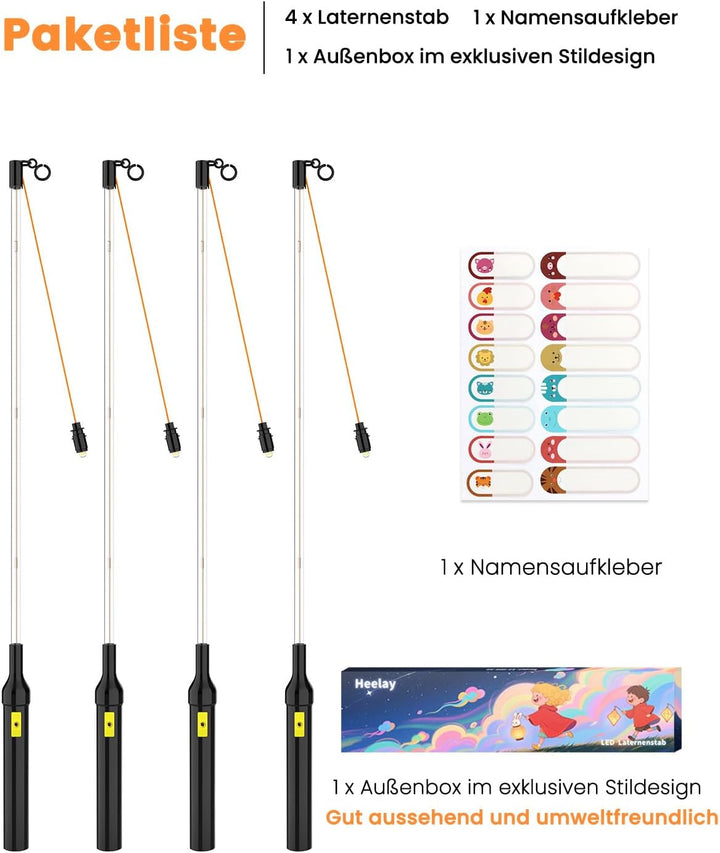 4er LED Laternenstab Elektrisch 50cm für St Martin, LED Laternenstab Electric 50cm Sankt Martin Late