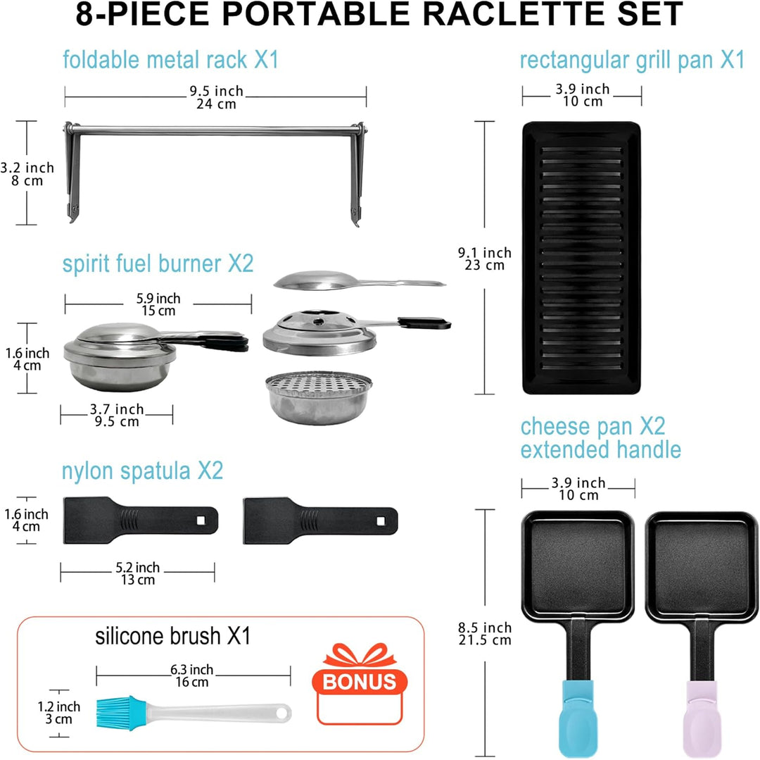 Tragbarer Mini Raclette Grill für 2 Personen, Antihaft Käse Schmelzer mit Grillplatte, 2 Brenner für