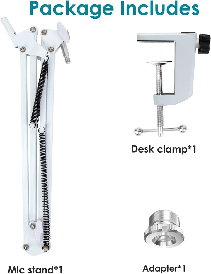 FIFINE K688 Mikrofonarm Weiss - Boom Arm Mikrofon Schwenkarmständer kompatibel mit FIFINE Recording