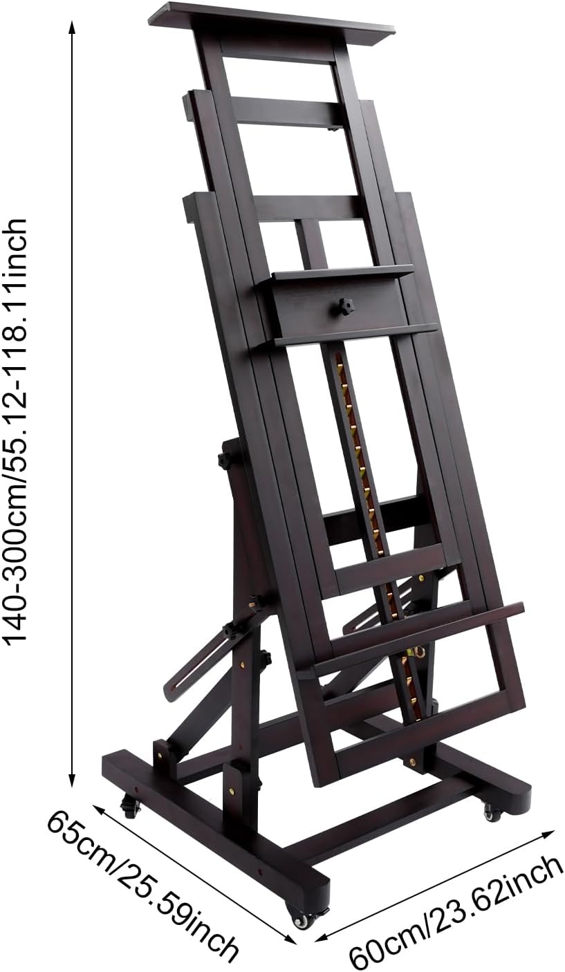 Staffelei Holz Einstellbar 140-300cm Staffeleien Gross mit Rädern, waagerecht und senkrecht malen, f
