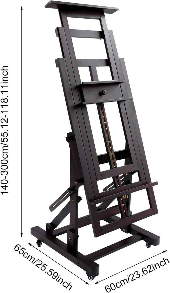 Staffelei Holz Einstellbar 140-300cm Staffeleien Gross mit Rädern, waagerecht und senkrecht malen, f