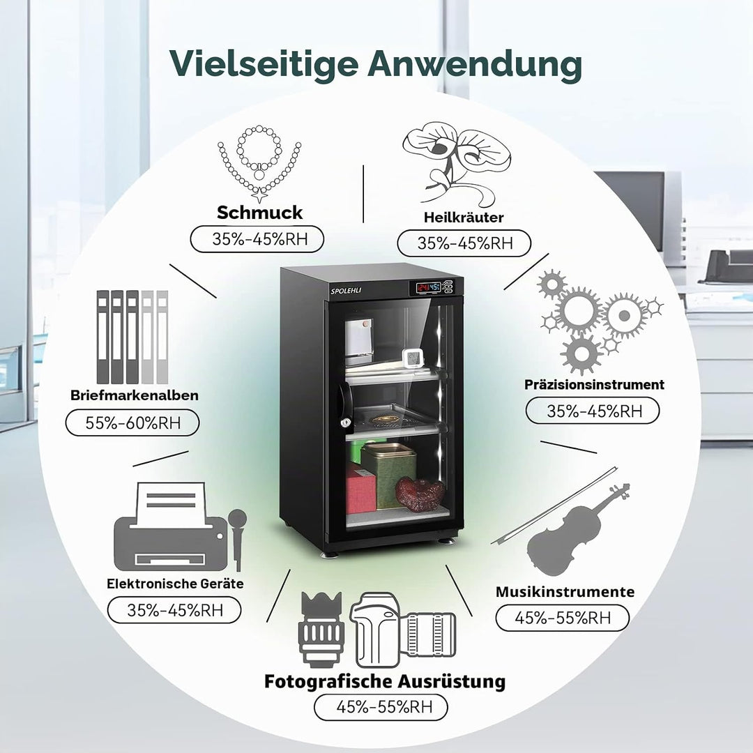 Spolehli Trockenschrank Kamera Digital Control Luftentfeuchter 55L Elektronische Trockenbox mit LED-