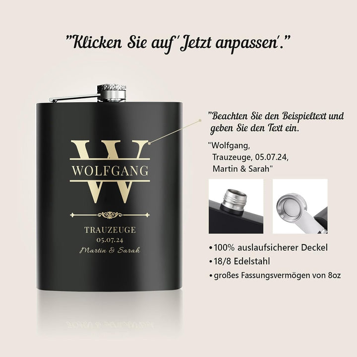 Personalisierter Flachmann Mit Gravur 227ml/8oz - Edelstahl Geschenk für Trauzeugen, Hochzeit und Ju