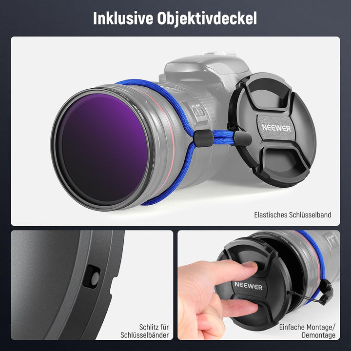 NEEWER 67mm ND2-400 (1-9 Stop) Variabler ND Filter mit Objektivdeckel Trageband Reinigungstuch präzi