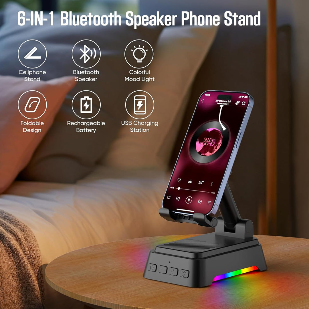 doopo Bluetooth Lautsprecher mit Licht,Faltbar Handyhalterung für Smartphones Tablets, 4-in-1 Tragba