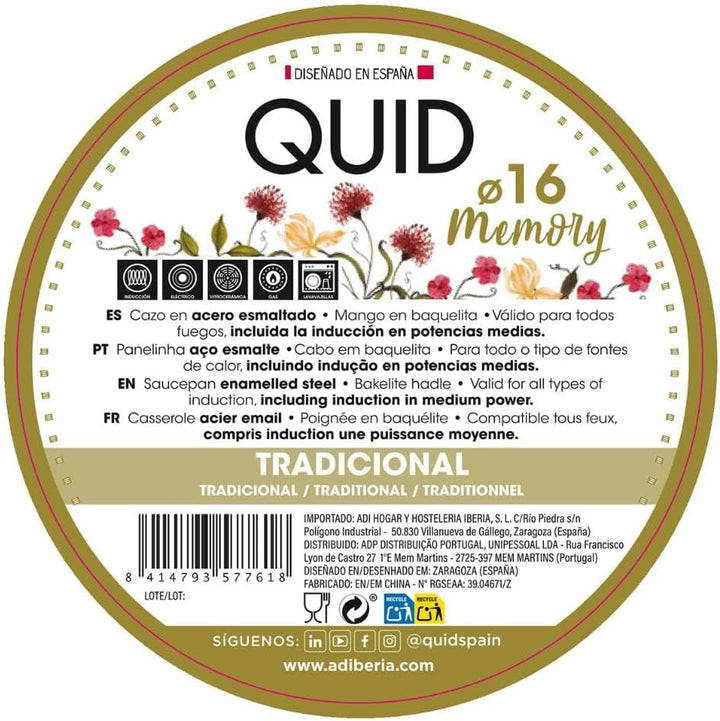 Quid Memory Emaille-Topf aus Stahl, geeignet für Glaskeramik, elektrisch, antihaftbeschichtet 1.5 Li