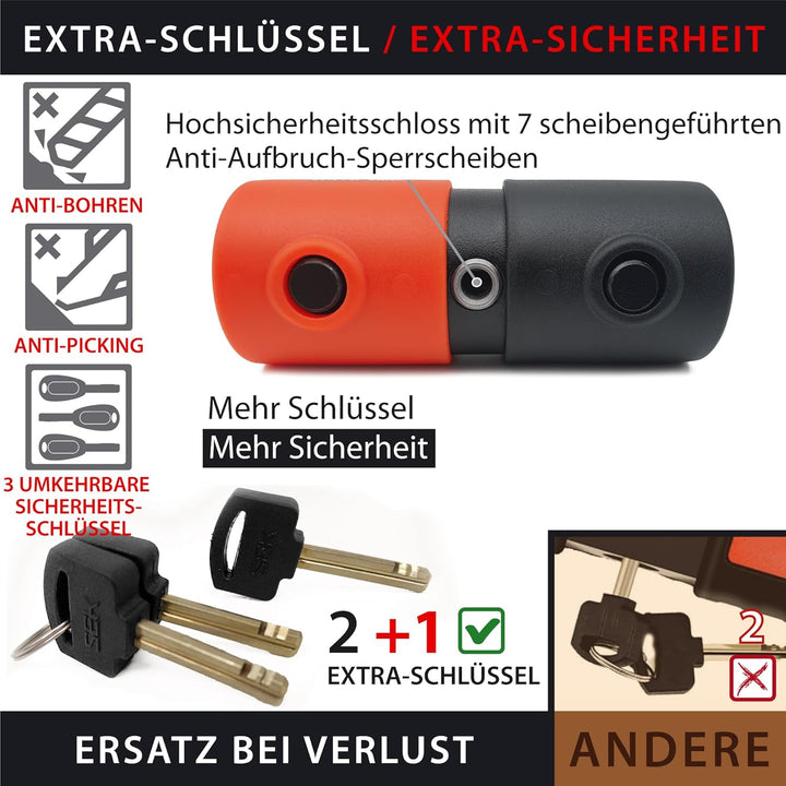 KRASER KR50150 Kettenschloss Schloss Motorrad-Scheibensperre gegen Diebstahl Mini U ø18 + Kette 150