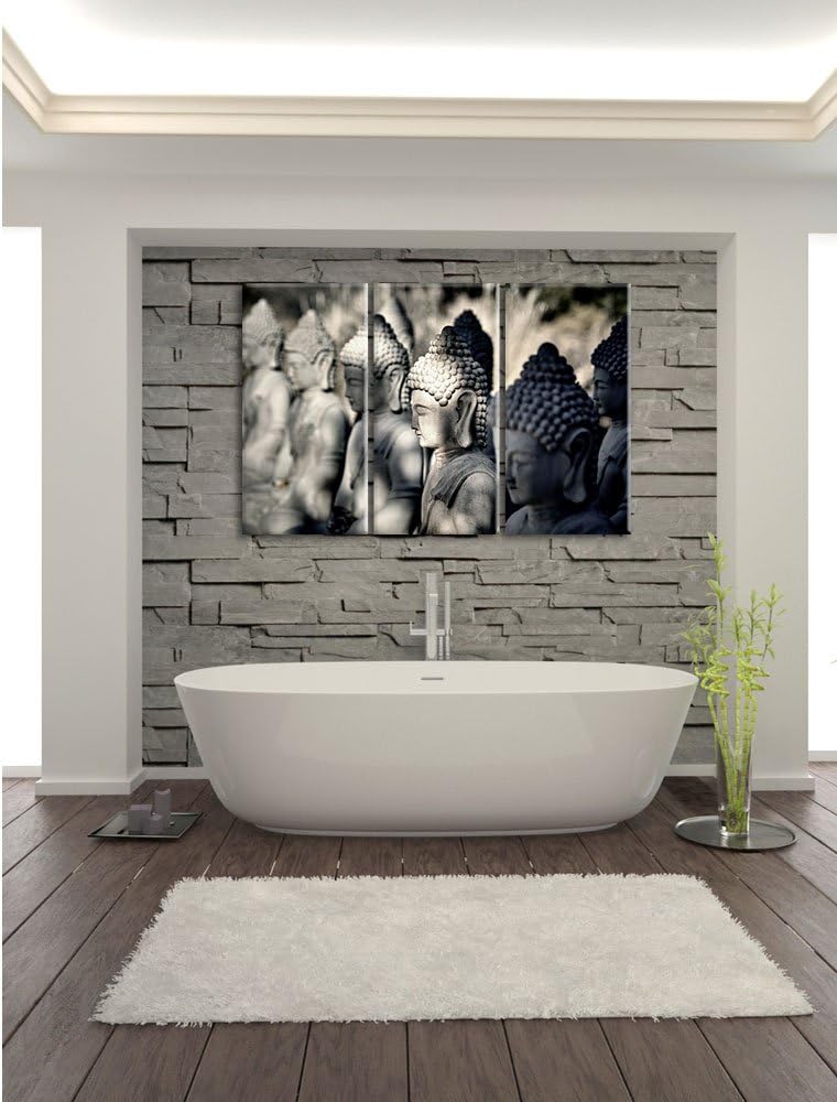 Pixxprint Buddha-Statuen in Einer Reihe als Leinwandbild/Grösse: 3 Teilig (120x80) cm/Wandbild/Kunst