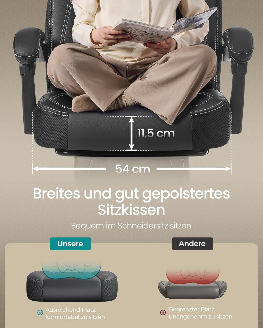 SONGMICS Gaming Stuhl, Bürostuhl mit Fussstütze, Schreibtischstuhl, ergonomisches Design, verstellba